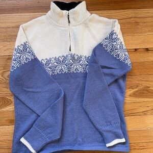 Women’s Blue and Cream Half-Zip Nordic Sweater